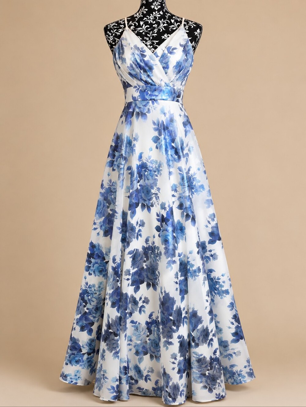 City Vibe Blue White Floral Formal Prom Maxi Dress Size S Pockets - Picture 2 of 6